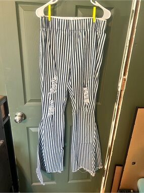 Lucky & Blessed Navy and White Striped Flare Jeans